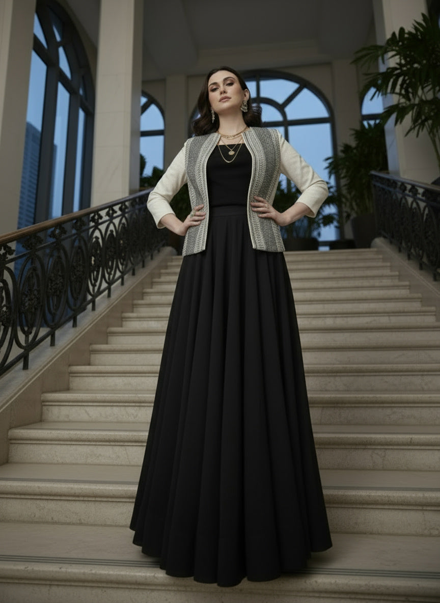 Open Front Blazer-Black & White -Effortless Power. Everyday Elegance.