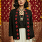 Rich Black with Red Motifs Open Front Cotton Blazer – Rekha Edition