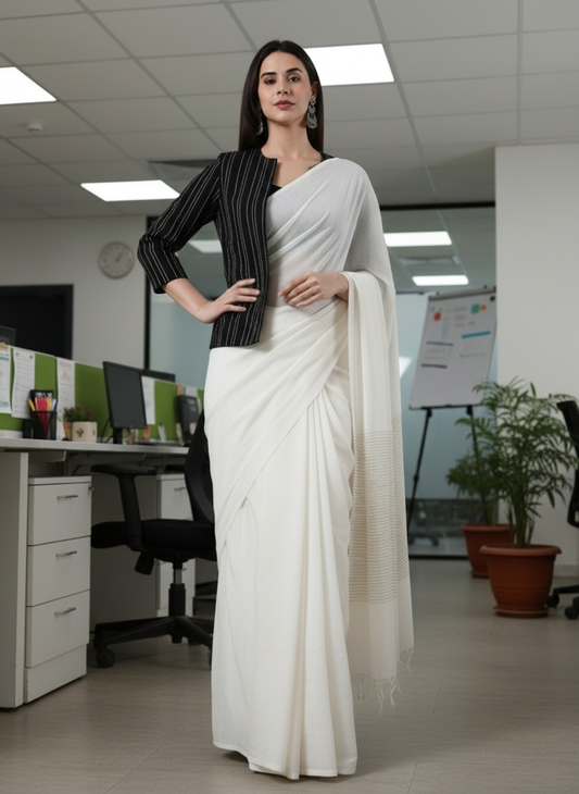 Midnight Classic Black Stripes-Open-Front Blazer-Handwoven Cotton  – Rekha Edit