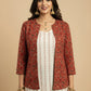 Red Ajrak Block Print - Rekha Handwoven Open Front Cotton Blazer