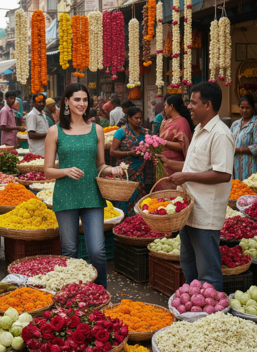 Kiyara Deep U-Back Cotton Kurti -GREEN