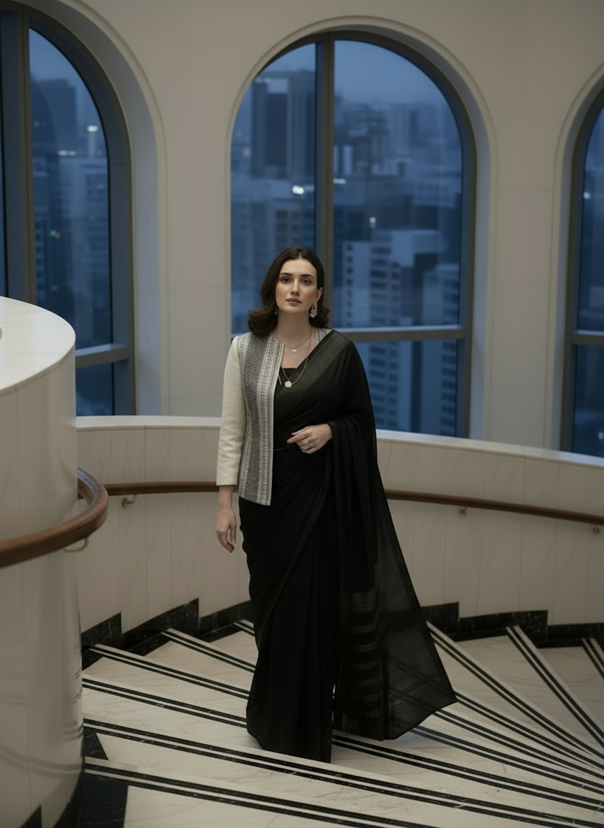 Open Front Blazer-Black & White -Effortless Power. Everyday Elegance.