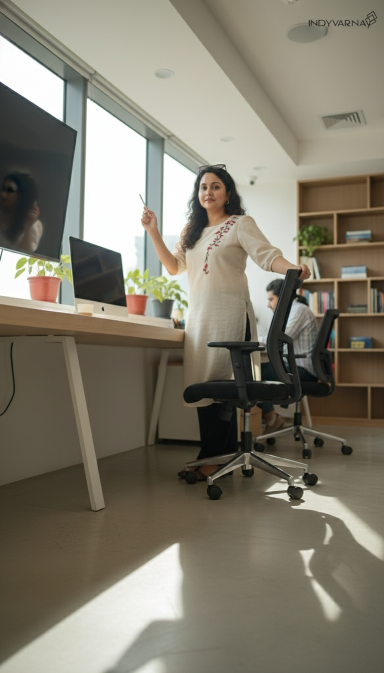 Indyvarna ANVI -Cotton Embroidered Kurta- Ivory Bloom