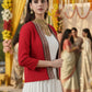 Festive Red Handwoven Cotton Open-Front Blazer – Rekha Edition