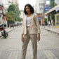 Open Front Cotton Blazer-Sand Beige Hand painted