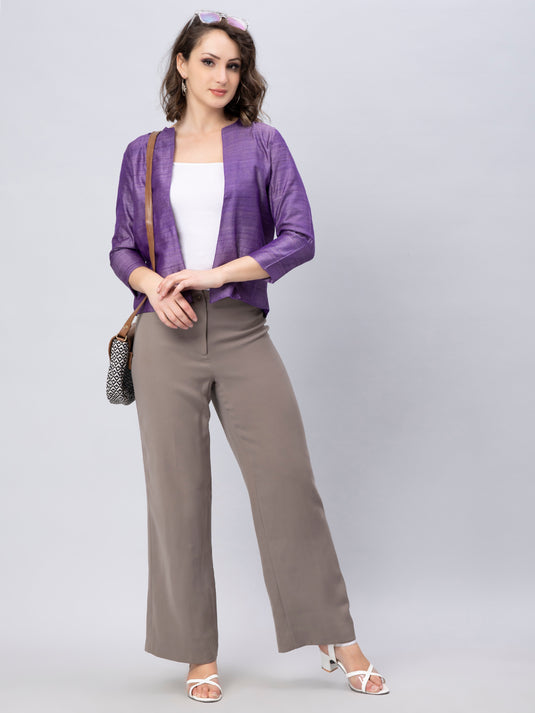 A pretty lady in Purple Pure Tussar Blazer, a office wear for women with a handbag