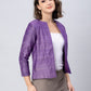 A picture of  Purple Pure Tussar Blazer, womens workwear standing against a grey background looking sideways
