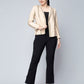 A picture of Beige & Yellow Jute Blazer, womens workwear standing against a grey background looking sideways