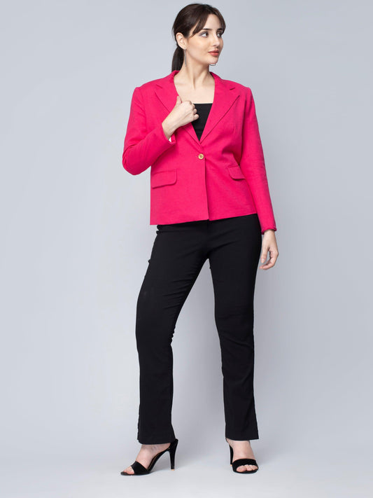 Pink Cotton Single Breasted Blazer: Casual Elegance Refined