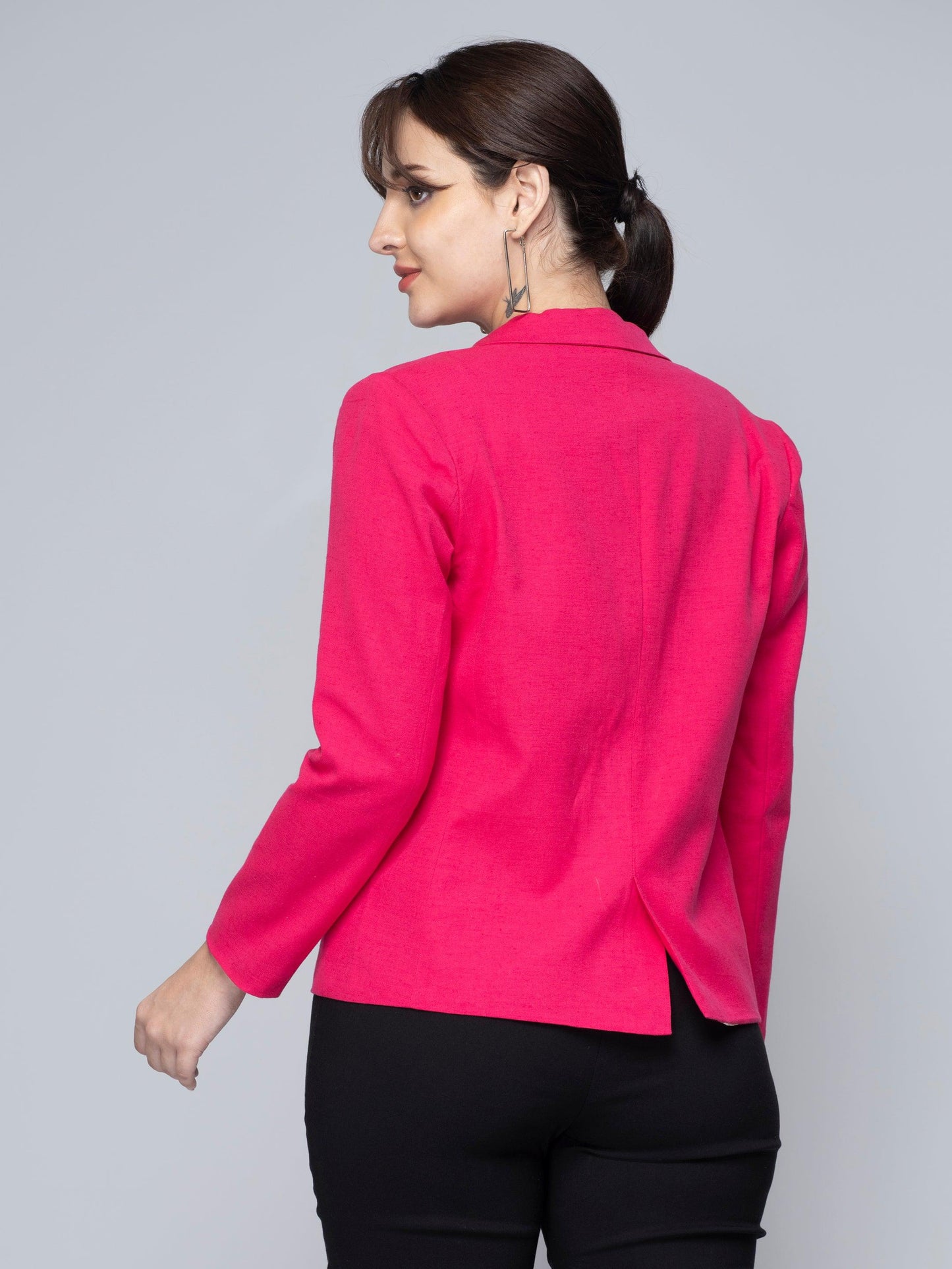 Pink Cotton Single Breasted Blazer: Casual Elegance Refined