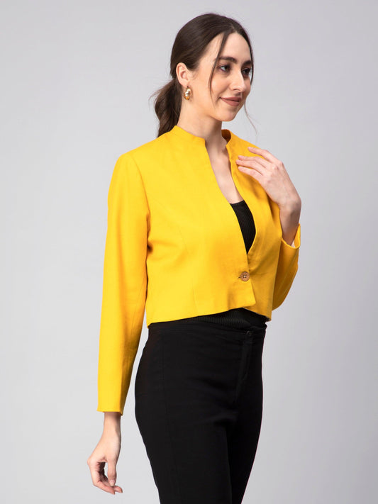 Vibrant Yellow Solid Cropped Blazer