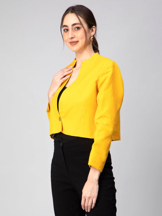 Vibrant Yellow Solid Cropped Blazer