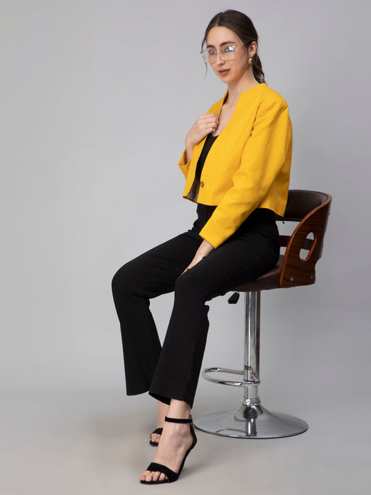 Vibrant Yellow Solid Cropped Blazer