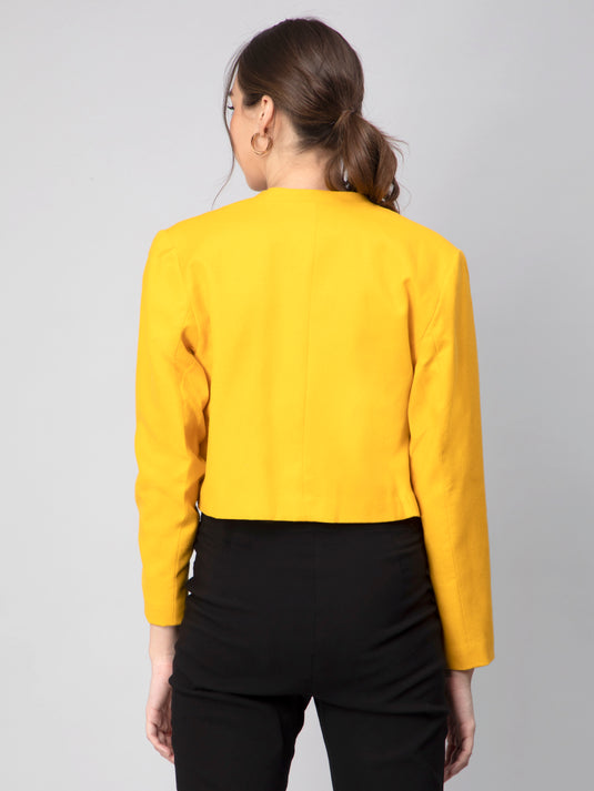Vibrant Yellow Solid Cropped Blazer