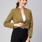 A lady in Green Blazer In Pure Cotton, womens workwear standing against a grey background looking sideways