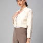 A picture of Beige Blazer In Pure Cotton, womens workwear standing against a grey background looking sideways