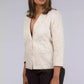 A picture of White Gold Tree Blazer In Pure Cotton, womens workwear standing against a grey background looking sideways