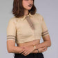 A picture of Light Beige Blouse with removeable Brown tie In Pure Cotton, womens workwear standing against a grey background looking sideways