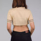 zoomed out version of view from back of Light Beige Blouse with removeable Brown tie In Pure Cotton, formal office wear for women