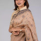 A gorgeous picture of lady in Handwoven Soft Linen Cotton Saree in Beige and Black, womens workwear  