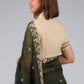 A beautiful back view of lady in Baluchari Pure Cotton Saree in Algae Green, womens workwear