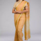 front look of a beautiful woman with short hair wearing beige saree with collared blouse