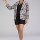 A pretty lady in Grey Woven Ikkat Blazer In Pure Cotton, a office wear for women who is holding a hair