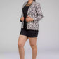 A lady in Grey Woven Ikkat Blazer In Pure Cotton, womens workwear standing against a grey background