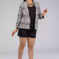 A picture of Grey Woven Ikkat Blazer In Pure Cotton, womens workwear standing against a grey background looking sideways