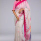 A zoomed out view of women wearing a Fuchsia Pink & Dovetail White Jamdani Work Saree, formal dress for women