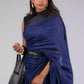 A gorgeous women in Hues of Space Blue and Cobalt Blue Linen Woven Saree with Patli Pallu, a office wear for women wearing a bag