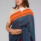 The woman in picture is wearing workwear for woman saree, Grey - Orange &pink border with black jamdani pallu In Pure Cotton Saree
