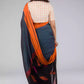 This is view from back of the Grey - Orange &pink border with black jamdani pallu In Pure Cotton Saree formal office wear for women