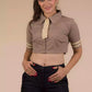 A pretty lady in Beauty in Beige Cotton Tie Blouse in Light Brown (Removable Tie), a office wear for women