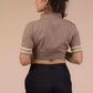 The view from back of Beauty in Beige Cotton Tie Blouse in Light Brown (Removable Tie), formal office wear for women