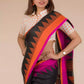 The woman in picture is wearing workwear for woman saree, Black with Orange and pink border Jamdani hand weaving Saree