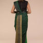 A beautiful back view of lady in Pure Linen Saree in Dual Shades of Green, womens workwear