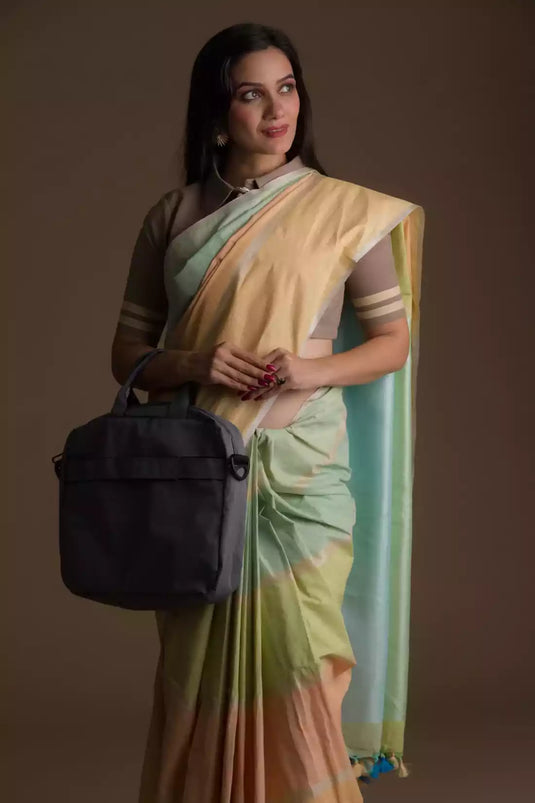 This is image of formal office wear saree which is in Casual Horizontal stripes Multicolor Cotton Saree