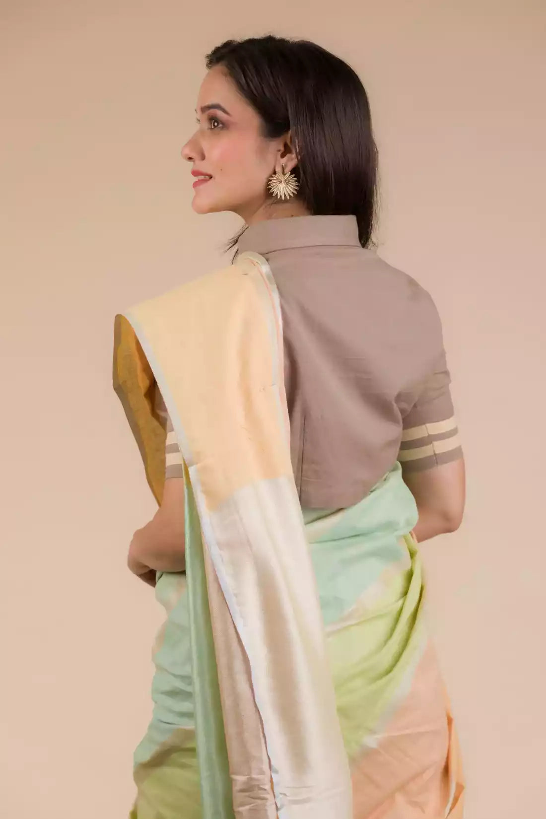 This is view from back of the Casual Horizontal stripes Multicolor Cotton Saree formal office wear for women