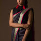 A gorgeous picture of lady in Refined Dusk Linen Saree in Steel-Grey, womens workwear  