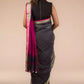 A beautiful back view of lady in Refined Dusk Linen Saree in Steel-Grey, womens workwear