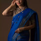 A gorgeous picture of lady in Indy Pure Linen Saree in Royal Blue, womens workwear  
