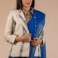 A gorgeous picture of lady in Indy Pure Linen Saree in Royal Blue, womens workwear wearing a blazer