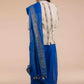 A beautiful back view of lady in Indy Pure Linen Saree in Royal Blue, womens workwear