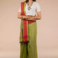 a woman looking sideways wearing formal workwear Parrot Green Jamdani Pure Linen Saree
