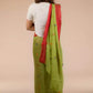 This is view from back of the Parrot Green Jamdani Pure Linen Saree, formal office wear for women