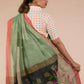 This is view from back of the Pista green with jamdani pallu In Silk Linen Saree, formal office wear for women