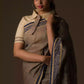 A gorgeous women in Dark Beige & Black Woven Linen Cotton Saree, a office wear for women 