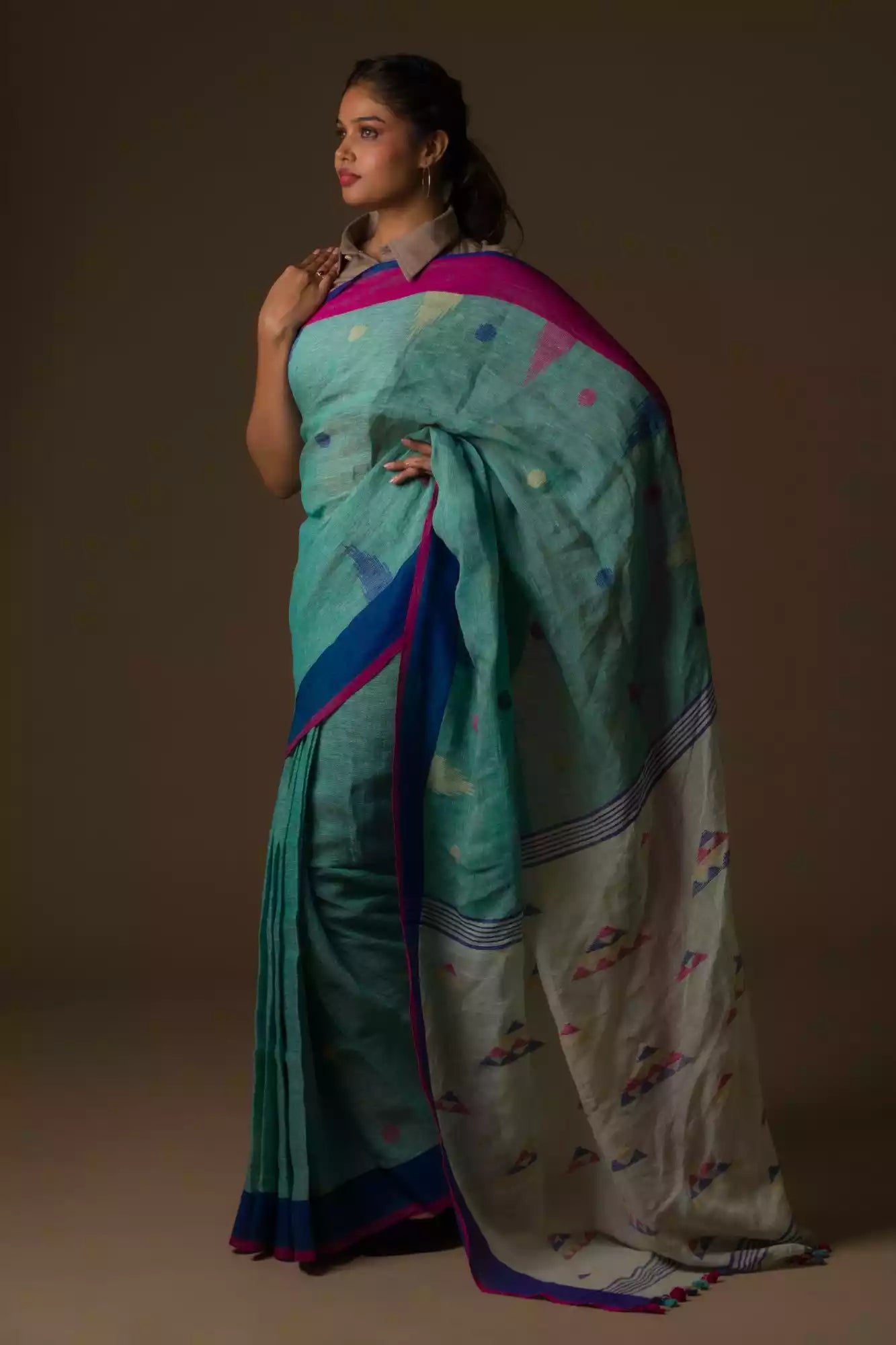 The woman in picture is wearing women workwear saree
