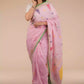 A beautiful lady in Baby pink Jamdani hand weaving In Pure Linen Saree, a office wear for women